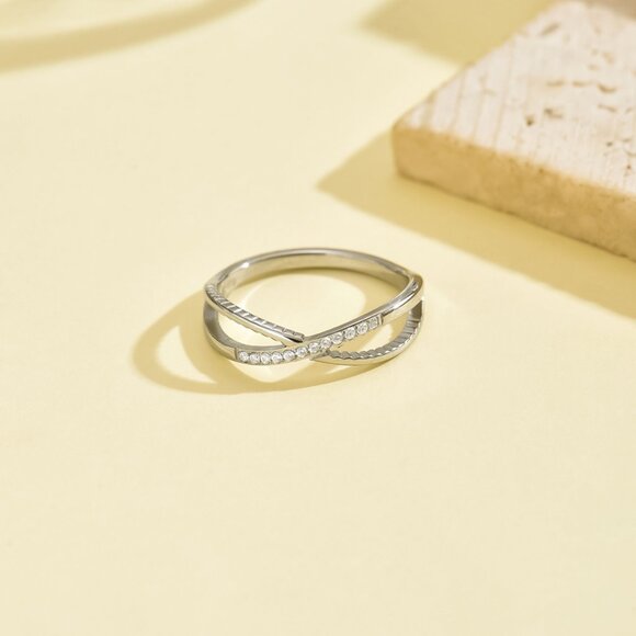 3/$35 Elegant Silver Stainless Steel Ring Rhinestones Stylish Jewelry Dainty - Picture 6 of 6